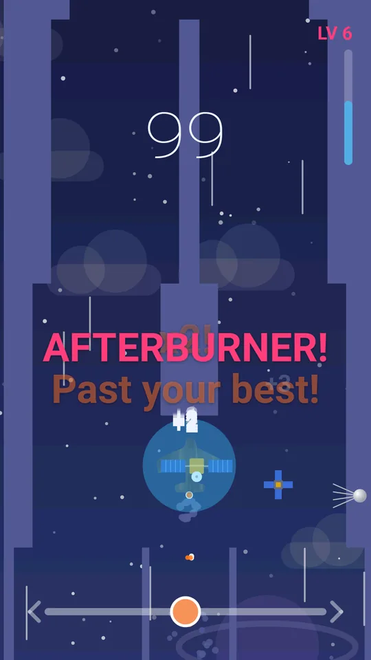 The AFTERBURNER banner on a night sky, with satellites passing overhead